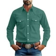 thumbnail image 3 of UVEASISHA Big and Tall Work Shirts for Men Long Sleeve Button Down Shirt Solid Color Regular Fit Cowboy Shirts Western Vintage Cargo Shirt with Pockets Green XL, 3 of 8