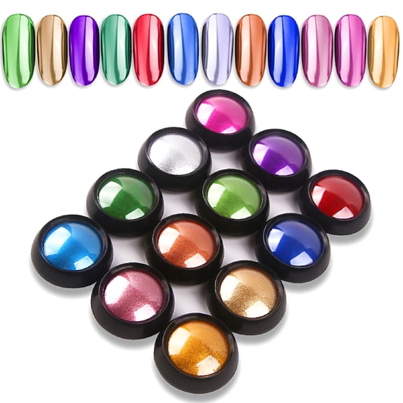 LAMIRO 12 Colors Chrome Powder For Nails, Super Thin Mirror Effect Holographic Pigment, Nail Art Decoration Manicure Rubbing Dust