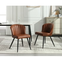 Guyou Leather Dining Chairs Set of 2, Modern Kitchen Chairs with Shell Back and Metal Legs, Comfy Armless Side Chairs for Living Room Dining Room Kitchen, Brown