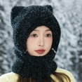 thumbnail image 6 of Women's 3-in-1 Balaclava Winter Hat with Bear Ears, Fleece Lined Windproof Hood Scarf Mask for Skiing Hiking Cycling and Cold Weather - Black, 6 of 9