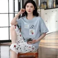 thumbnail image 4 of Conjuntos de pijama de verano para mujer, ropa de dormir con estampado de dibujos animados, manga corta y pantalones, traje de 2 piezas, ropa de estar por casa informal, ropa de casa para mujer, 4 of 5