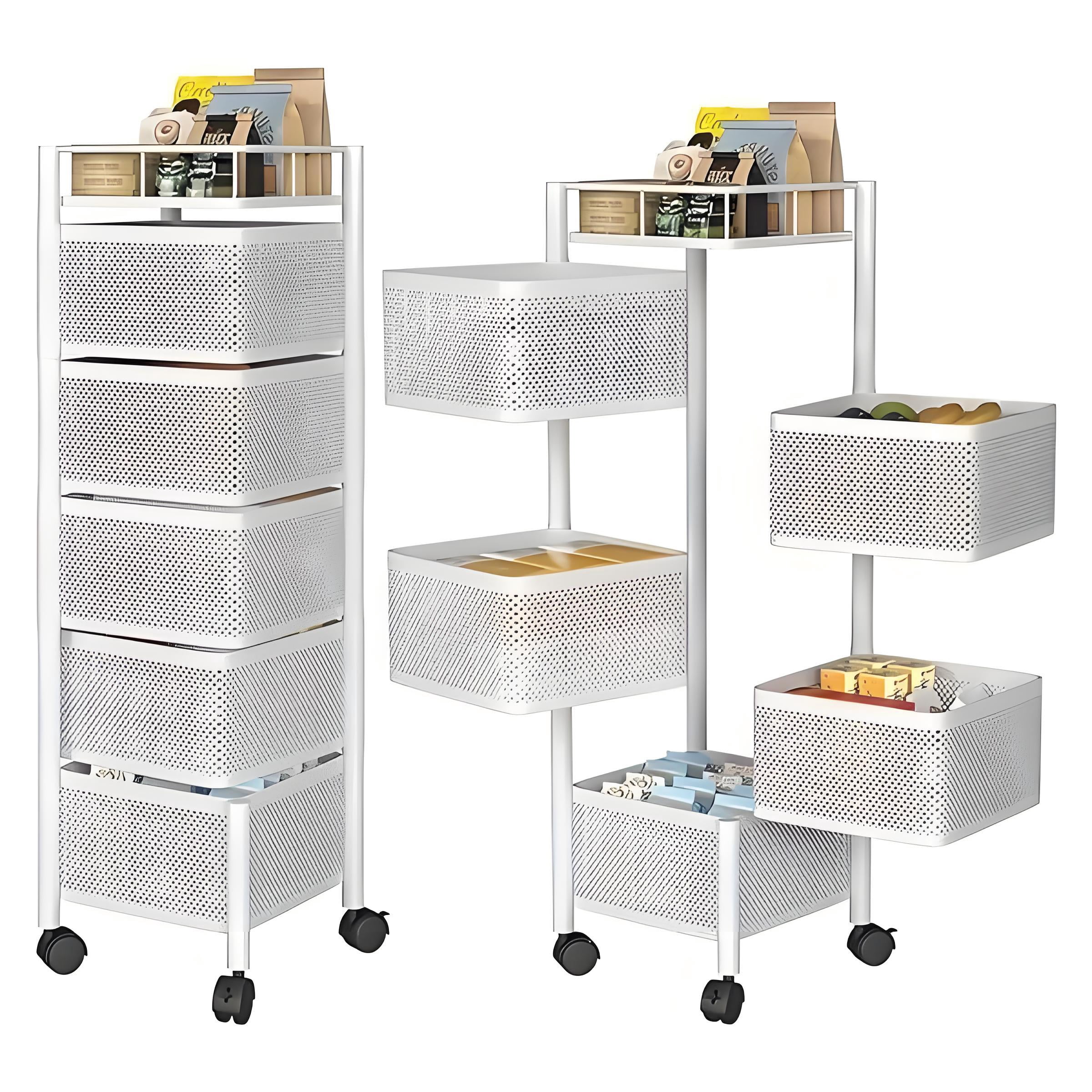 Howcool Square 5-Tier Rotating Kitchen Organizer, Heavy-Duty Metal Rolling Storage Cart with Wheels