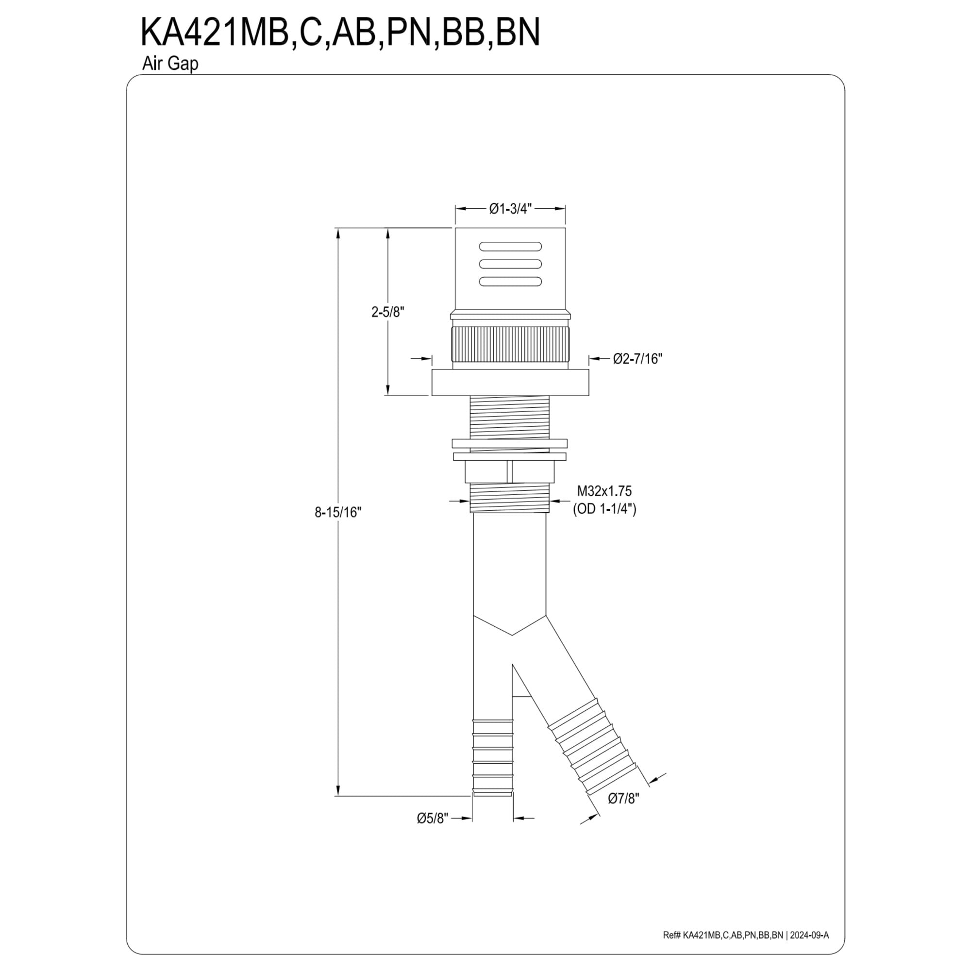 Kingston Brass KA421AB Trimscape Dishwasher Air Gap, Antique Brass