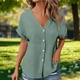 thumbnail image 4 of biudgviw Womens Button Down Shirts V Neck Casual T-Shirt Lightweight Textured Short Sleeve Summer Tops with Pocket Beach Vacation Clothes, 4 of 7