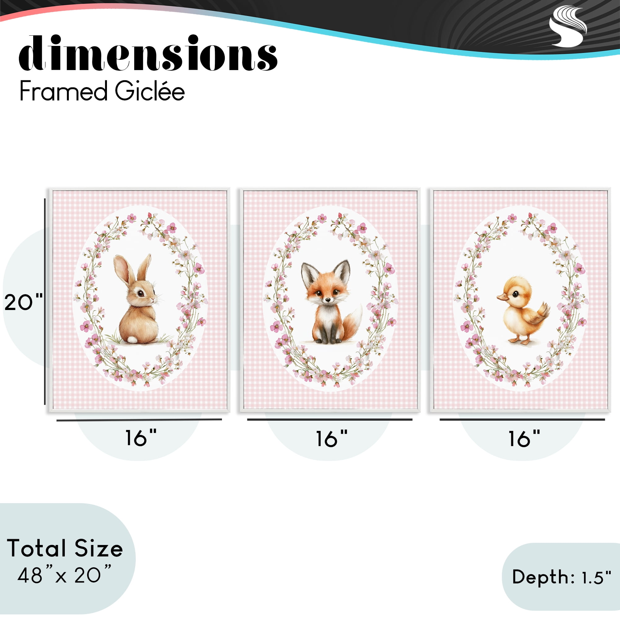 Stupell Industries Spring Gingham Animals 3 Piece White Framed Giclee Art Set, design by Christine Simpson Art