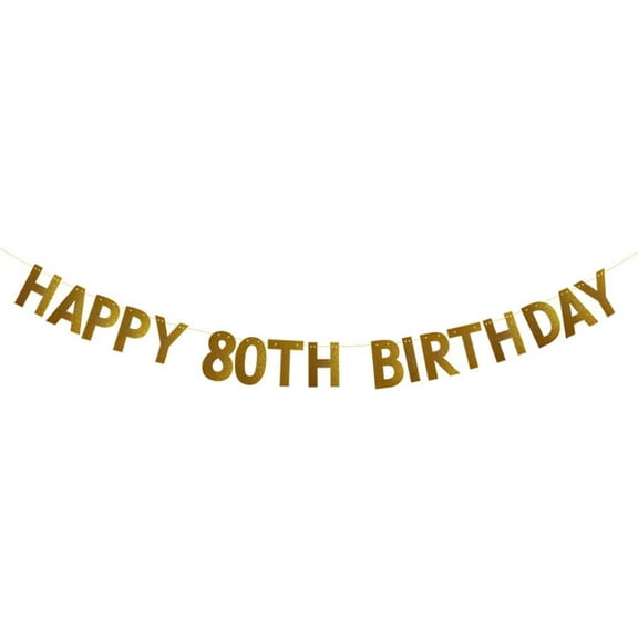 HAPPY 80TH BIRTHDAY Banner for 80th Birthday Party Decorations Pre-strung Gold Glitter Paper Garlands Banner Letters Gold