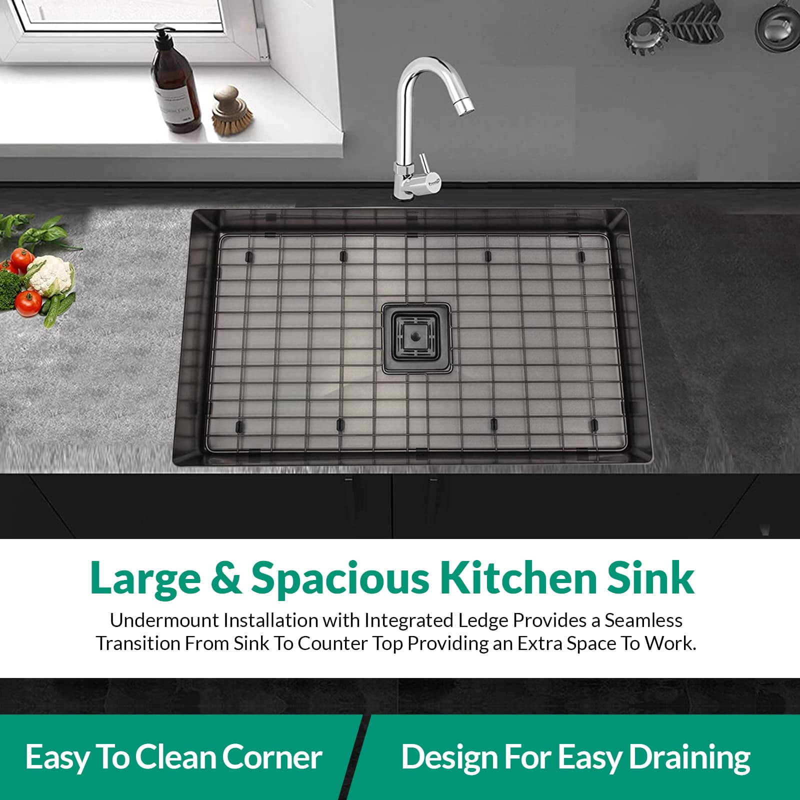Strictly Sinks 32 Inch Undermount Single Bowl Kitchen Sink – Sink with Bottom Grid & Drain – Black