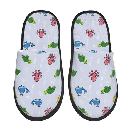 Balery Sea Turtle Whale Slient Indoor Furry Fleece Comfort House Shoes Soft Non-Slip Home Shoes Cotton slippers House Slippers-- Large