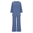 thumbnail image 5 of UVEASISHA Casual Outfits for Women Cotton Linen 2 Piece V Neck Shirts and Wide Leg Pant Sets Baggy Casual Streetwear Blue XXXL, 5 of 8