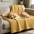 thumbnail image 4 of Tong Blanket Yellow For Soft Polyester Blanket With Knit Pattern Blanket For Couch Bed Crate Machine Washable, 4 of 4
