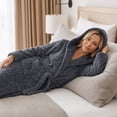 thumbnail image 2 of HEARTNICE Fuzzy Robes for Women, Long Plush Hooded Fluffy Warm Bathrobes,(Dark Grey,2XL-3XL), 2 of 6