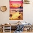 thumbnail image 2 of Ocean Tapestry, Digital Photo of Mystical Sunrise over the Sea with Stones and Cliffs Idyllic Spot, Wall Hanging for Bedroom Living Room Dorm Decor, 60W X 80L Inches, Orange Yellow, by Ambesonne, 2 of 5