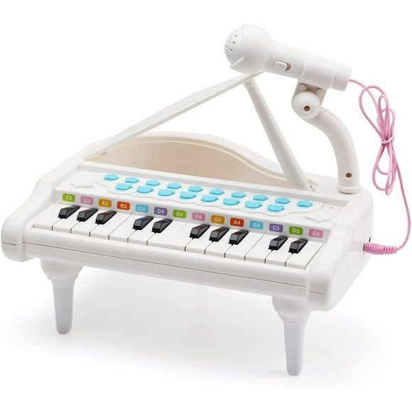 Toddler Piano Toy Keyboard Pink for Girls Birthday Gift 1 2 3 4 Years Old Kids 24 Keys Multifunctional Toy Piano White