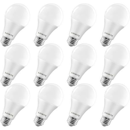 

Luxrite A19 LED Light Bulb Dimmable 3500K Natural White 1600 Lumens Enclosed Fixture Rated 15W E26 Base 12-Pack