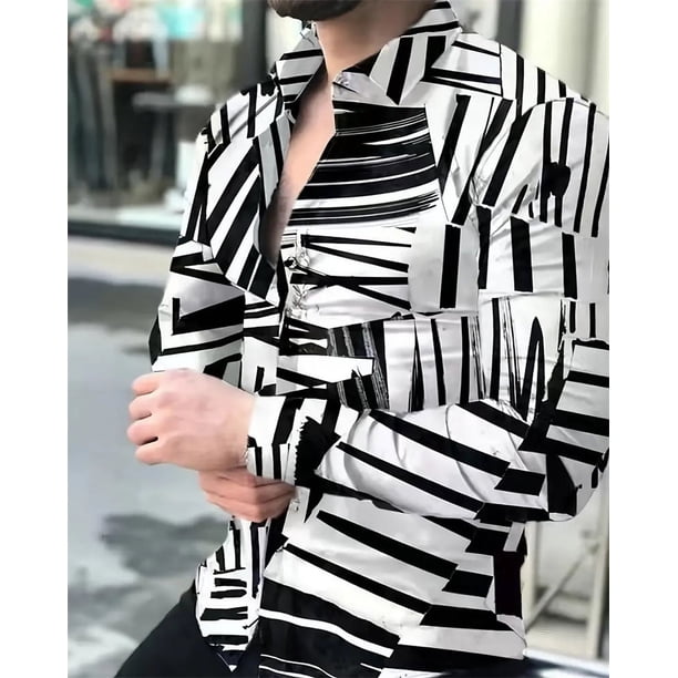 Camisa de manga larga con estampado 3D de estrellas de colores para hombre, camisa de solapa con botones de manga larga para primavera y otoño, camisa suave para fiesta de graduación