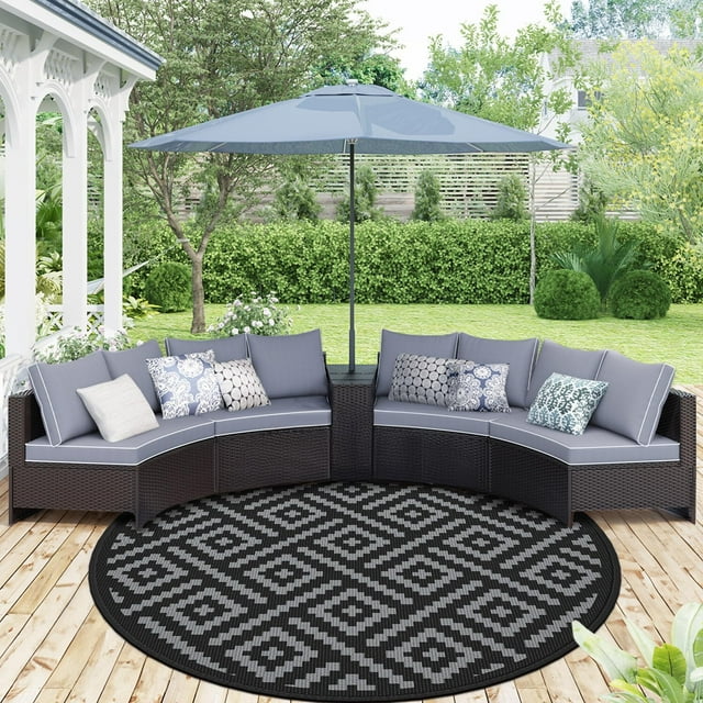 Outdoor Rug x Reversible Mats Outdoor Area Rug Plastic Straw Rug Geometric Rv Mat for Patio Camping Rv Picnic Backyard Deck Balcony Porch Beach Trailer ( & Grey)