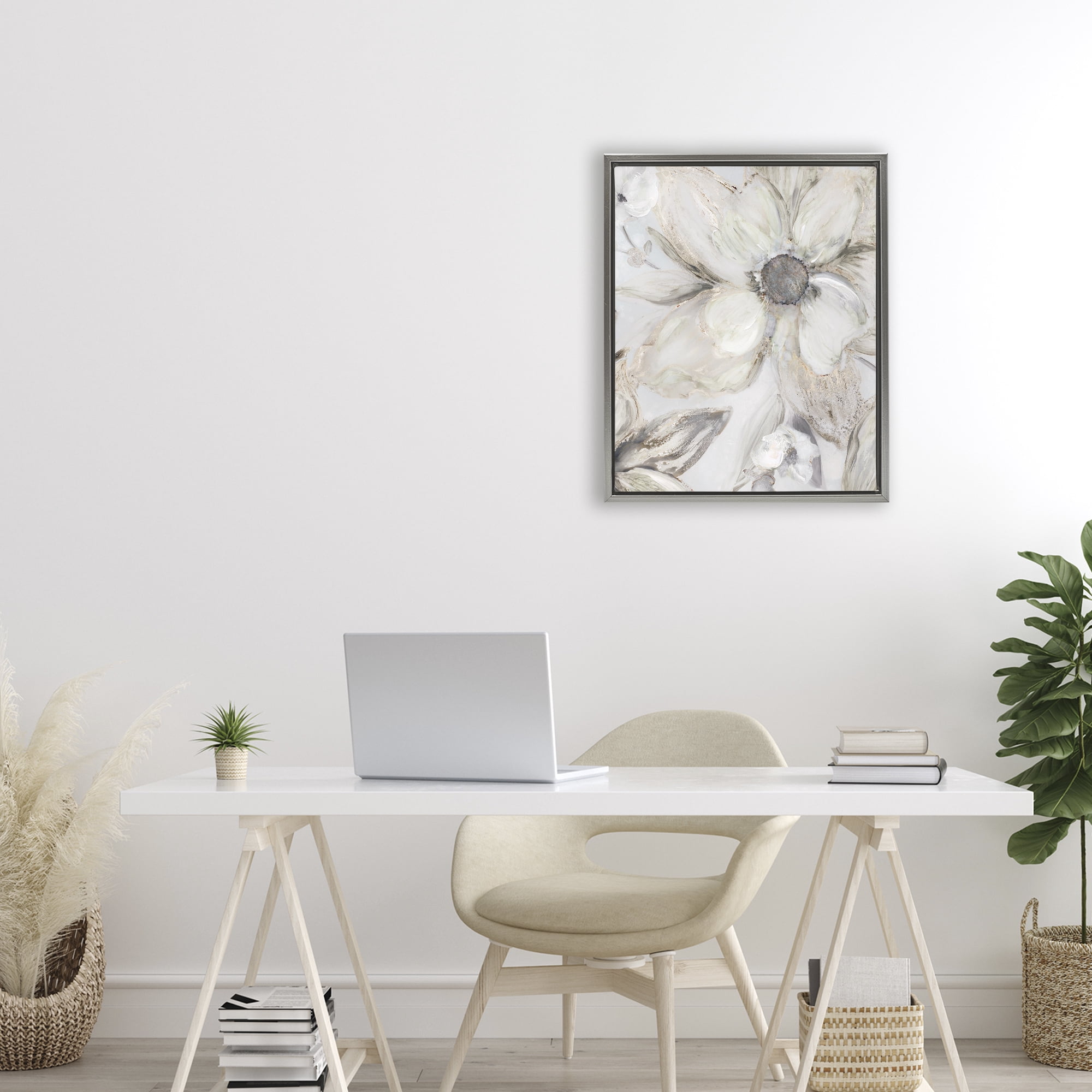Stupell Industries Sandstone Tone Blooms Gray Framed Floater Canvas Wall Art, design by Carol Robinson