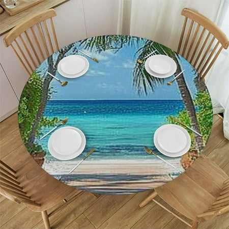 

SHERONV Palm Tree Round Tablecloth Stain-Resistant Waterproof 60-Inch 38 -42