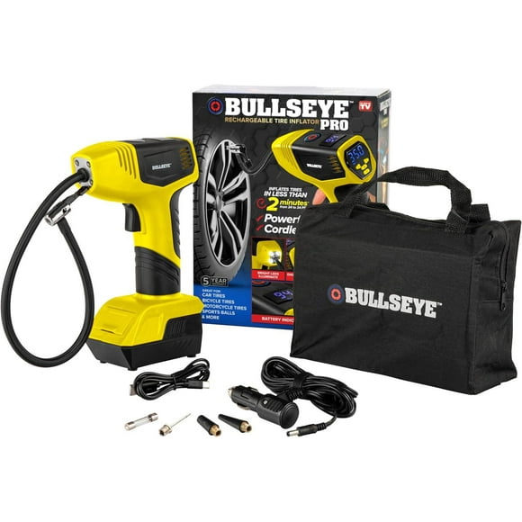 Bullseye Pro Digital Tire Pressure Gauge Air Pump 150 PSI w/Gauge Display Screen, Yellow,<br>As Seen On Tv