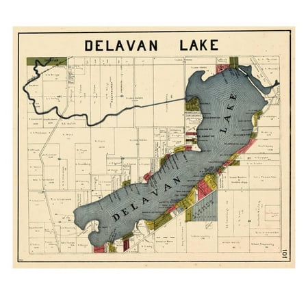 - 1921, Delavan Lake, Wisconsin, United States Antique Vintage Map Print Wall Art