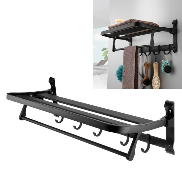 Toallas Espacio Montado En La Pared Toallero De Aluminio Soporte Estante De Almacenamiento Plegable Para Inodoro Negro