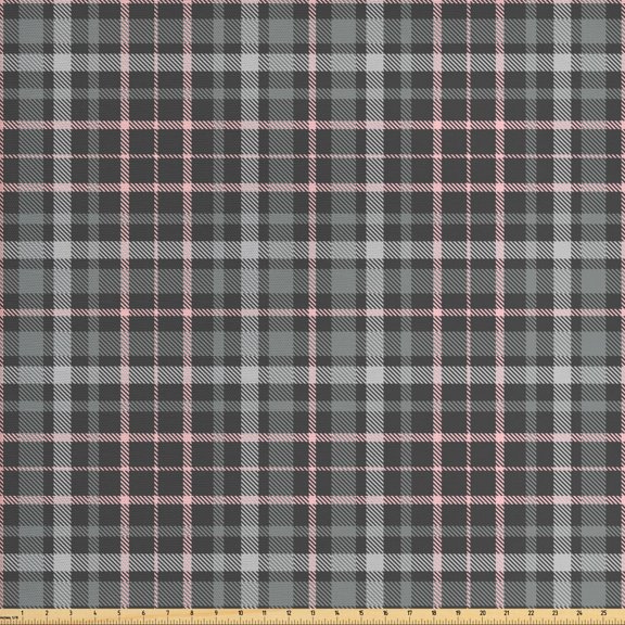 Abstract Fabric by the Yard, Plaid Inspired Classic Design of Diagonal Streaks Composing Squares, Decorative Upholstery Fabric for Sofas and Home Accents, Blush Grey and Pale Grey by Ambesonne