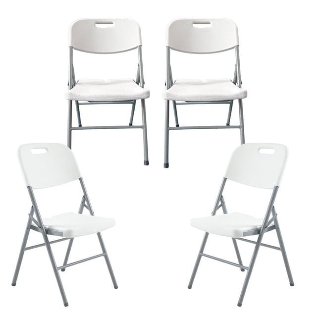 Set 4 Sillas Plegables Reforzadas 120kg Acero Polietileno Comedor Hogar Eventos Color Blanca.