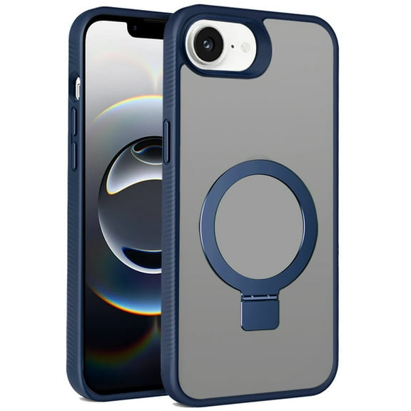 For Apple iPhone 16e Magnetic Circle Kickstand with MagSafe Compatibility, Matte Skin, Rugged Bumper, and Ring Holder Cover, XPM Phone Case [Blue]
