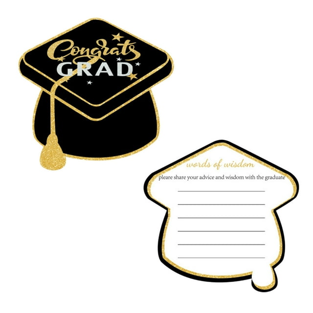 10Pcs Graduation Advice Cards Black Color Graduation Party Supplies For High School College Graduation Congratulations Card Set Grad Party Decor P-028 Black