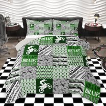 Homewish Dirt Bike Teens Bedding Comforter Set, Motorcycle Extreme Sports Twin Comforter Sets, Green Fashion Abstract Reversible Bedding Set, Super Cozy Room Decor, 2-Piece
