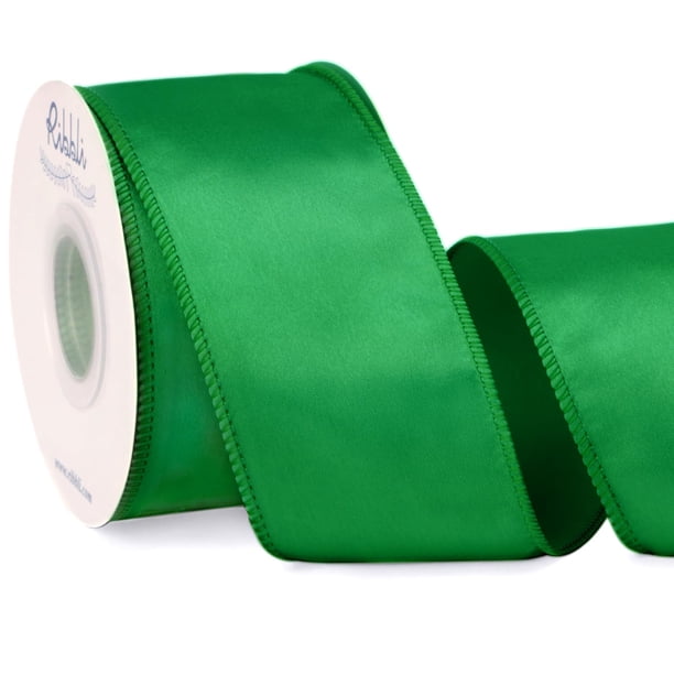 Cinta Ribbli verde esmeralda satinada con alambre, 6,35 cm, Navidad, 20 m