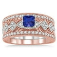 thumbnail image 2 of Classic 2.75 Carat Square Shape Blue Sapphire And Moissanite Diamond Antique Trio Bridal Set Engagement Ring on 10k Rose Gold, 2 of 2