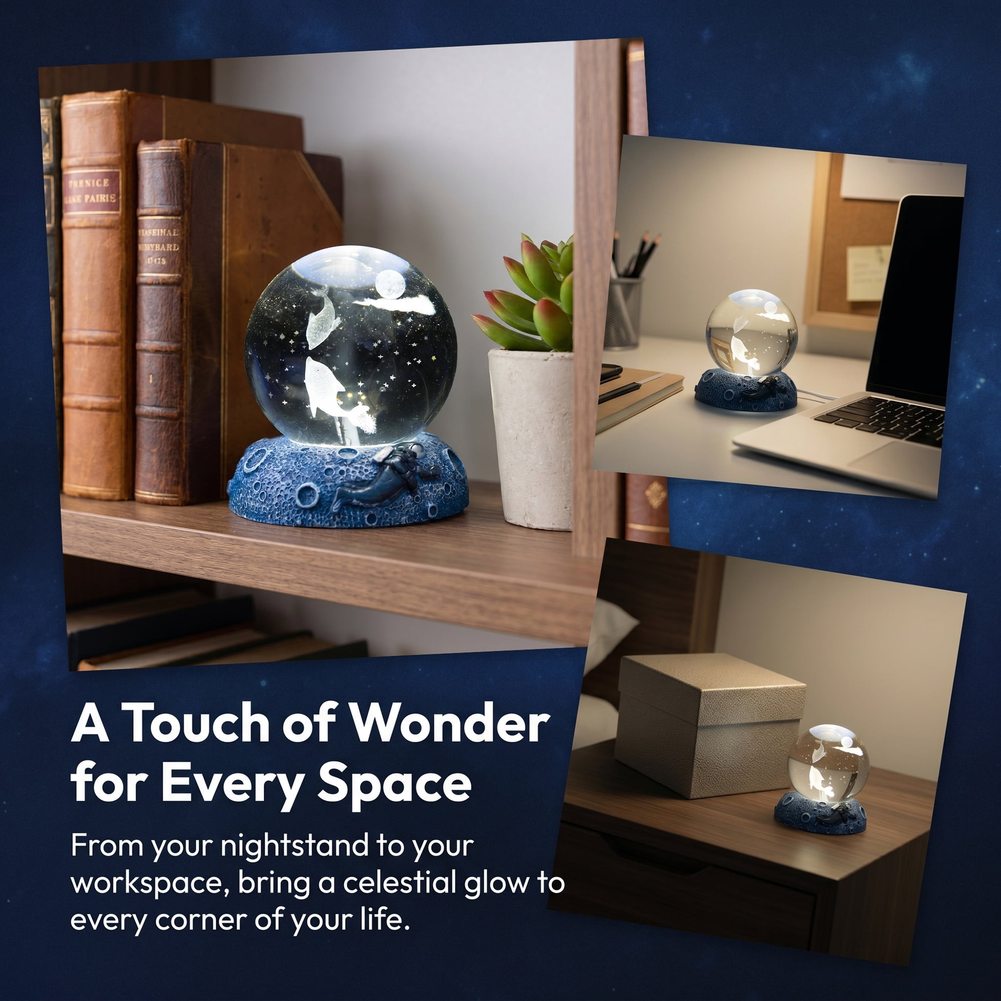 Unique Bargains Glowing Crystal Ball 3D Glass Ornament with LED Light Base Beige Style C