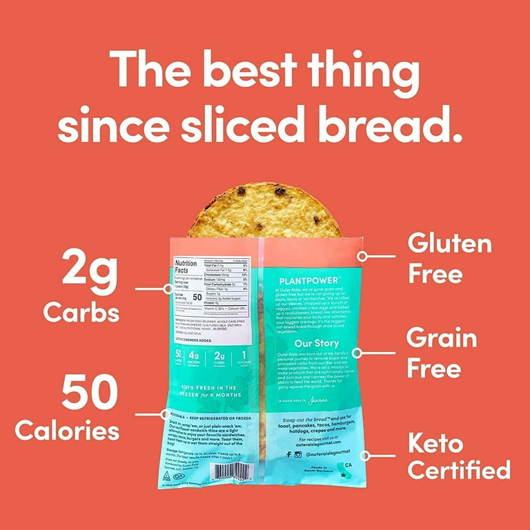 Outer Aisle Cauliflower Bread | Everything But The Carbs | Keto, Gluten  Free, Low Carb Cauliflower 'Everything' Sandwich Breads | 5 Pack | 30 Rounds