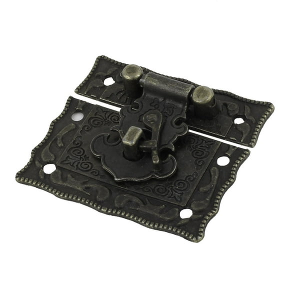 Unique Bargains Rectangular Decorative Metal Hasp Pad Lock Latch Hardware Bronze Tone