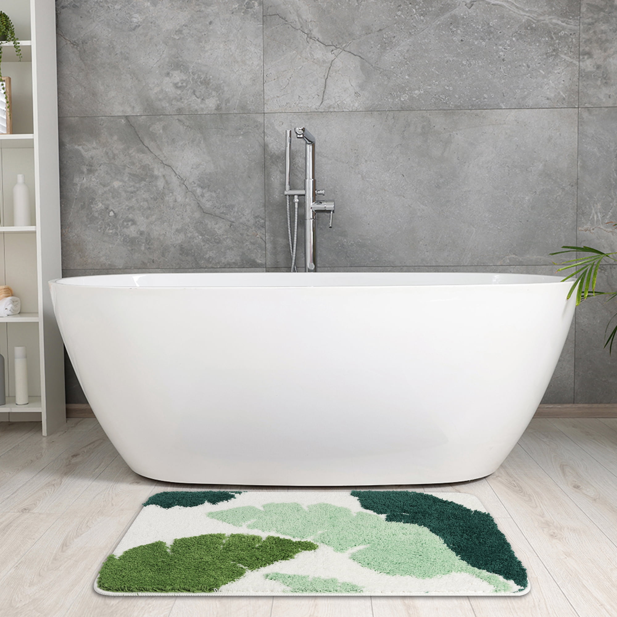 Unique Bargains Cute Leaf Pattern Bath Rug Boho Non Slip Bathroom Decor Washable Mat Green 20" x 32"