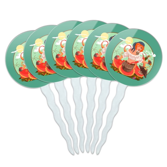 Octopus and Pirate Booty Cupcake Picks Toppers Decoration Set of 6