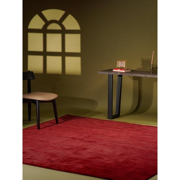 Rugsotic Carpets Hand Knotted Wool Area Rug 6'x6' Dark Red Solid Square Indoor Rug for Living Room, Bedroom Antimicrobial L00111