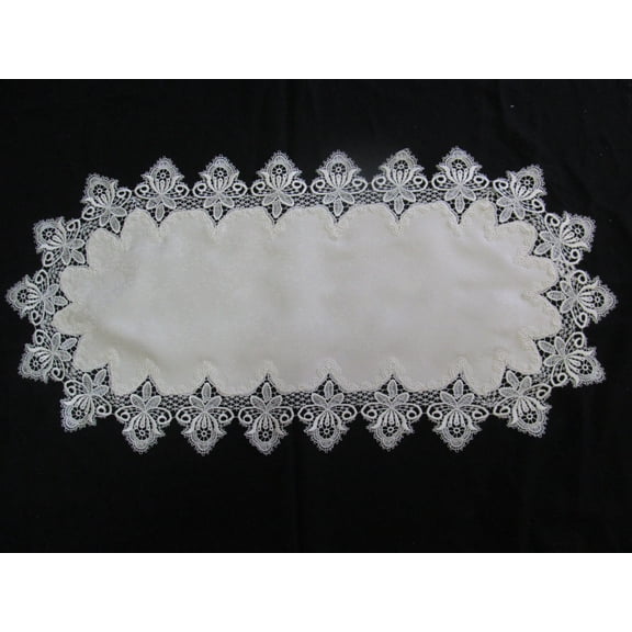Placemat or Doily in Ivory Vintage Lace and Ivory Fabric, Size 24 x 15 inches