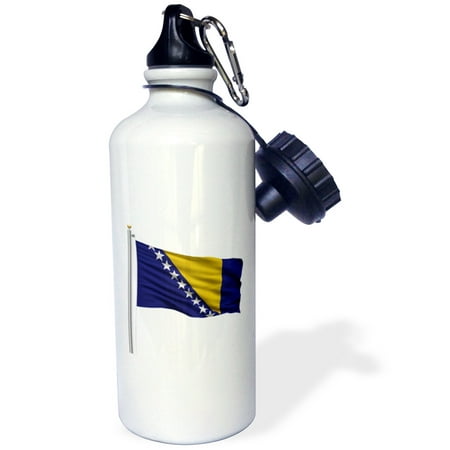 3dRose Flag of Bosnia and Herzegovina on a flag pole over white Bosnian Herzegovinan, Sports Water Bottle, 21oz