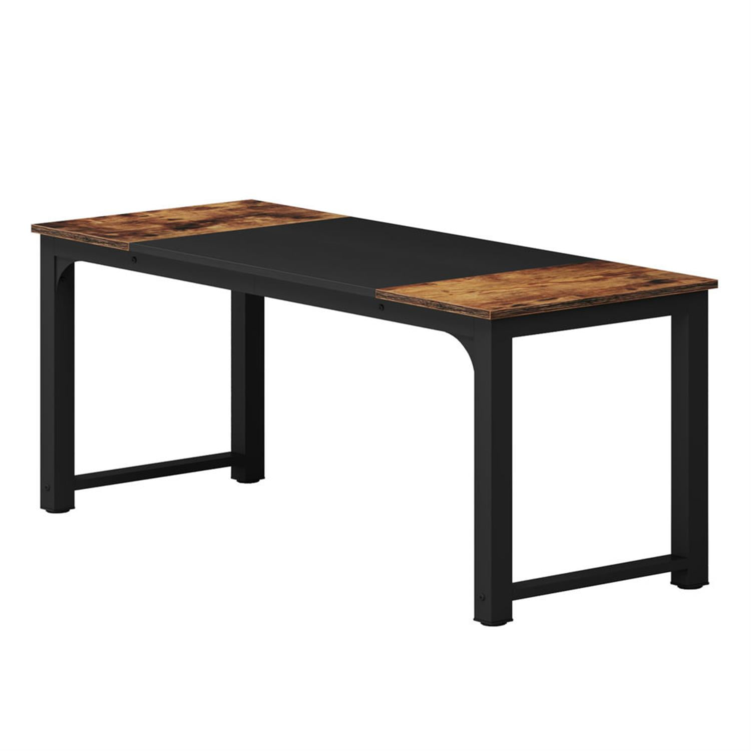 Demi Bonn 70" Executive Computer Desk with Metal Frame, Industrial Duty Study Writing Gaming Table for Home Office, Rectangle Conference Table, Brown