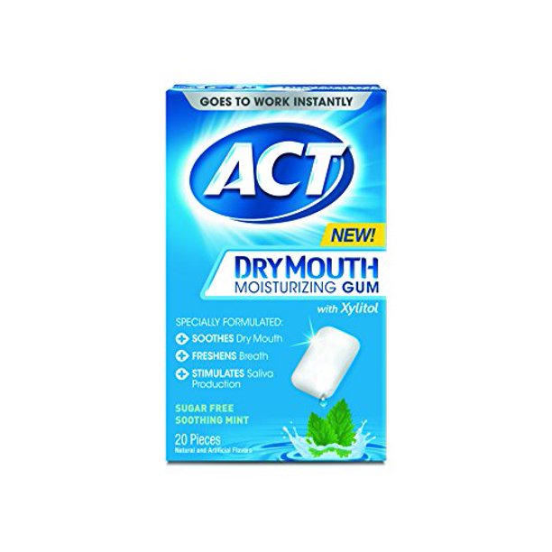 3 Pack ACT Dry Mouth Moisturizing Gum, SugarFree, Soothing Mint, 20