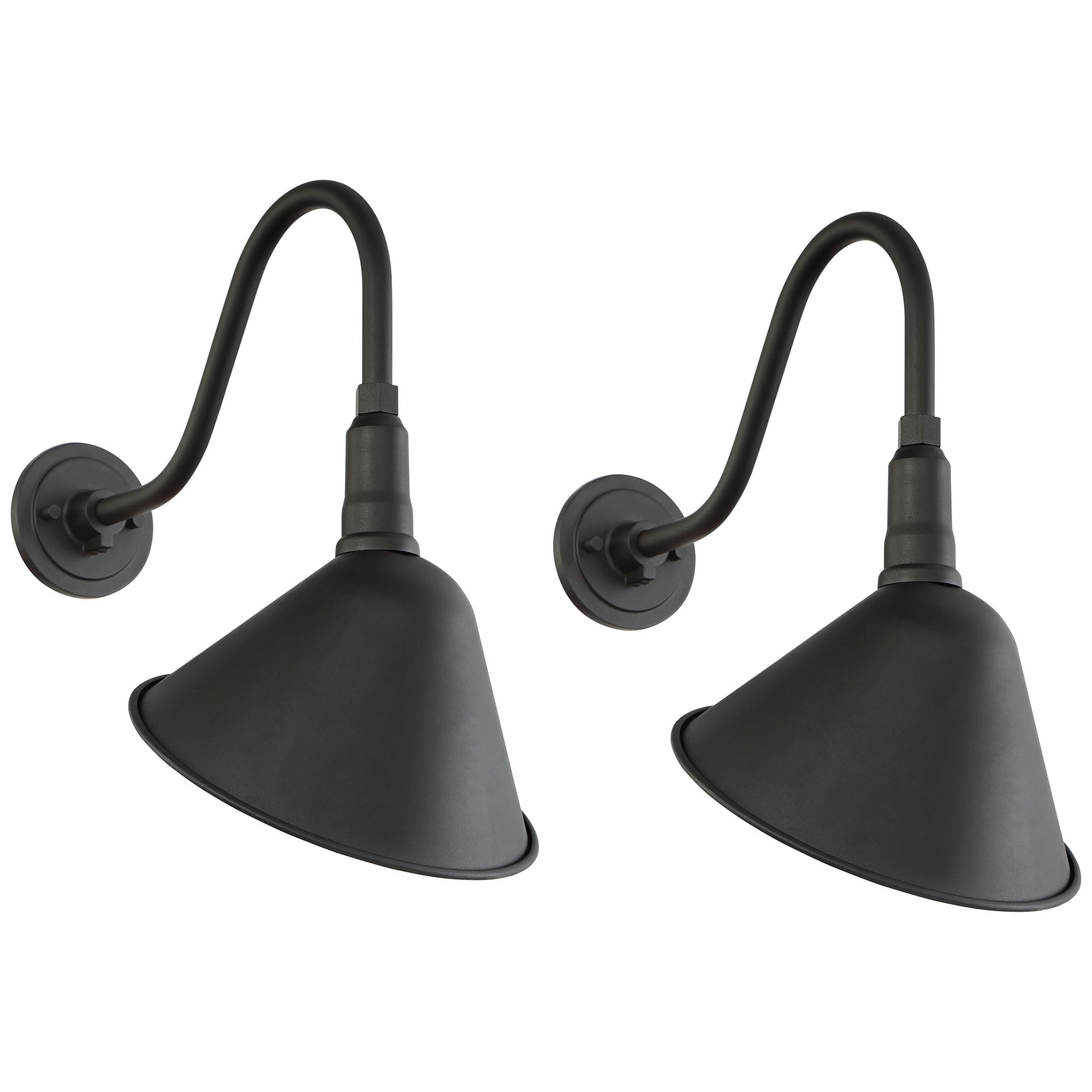 Franklin Iron Works Neihart Rustic Farmhouse Outdoor Wall Light Fixtures Set of 2 Black Gooseneck Arm Downlight 18" for Post Exterior Barn