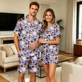 thumbnail image 5 of JULMCOMO Halloween Couples Matching Pajama Sets Pumpkins Print Collared Button Down Holiday Two Piece Sets Cute Printed Comfy Soft Pajamas Light Blue-Women 2XL, 5 of 7
