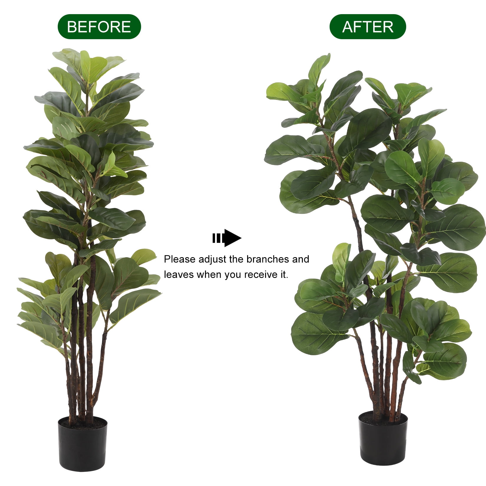 HOBLOC Artificial Fiddle Leaf Fig Tree, 4ft/47in Faux Ficus Lyrata Tree with 72 Leaves in Pot, Fake Green Plant for Home Office Indoor Outdoor Decor, Housewarming Gift