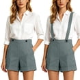 thumbnail image 2 of Kaemgyyd Suspender Shorts for Women Summer Casual Elastic High Waisted Shorts Wide Leg Rolled Hem Shorts with Pockets Office Work Clothes, 2 of 6