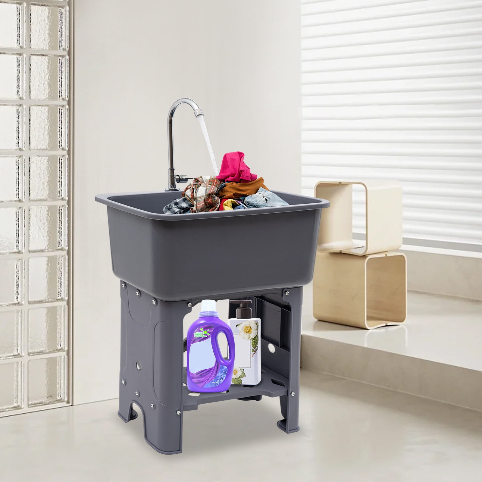 H Utility Sink Laundry Tub Freestanding with 360 Stainless Steel Faucet 30.11“ for Restaurants, Laundries