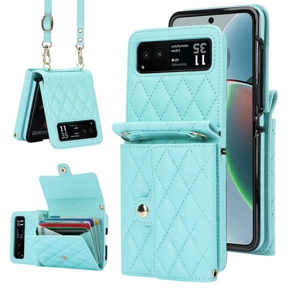 Allytechgroup Moto Razr  2024 Wallet Case with Shoulder Strap, Premium PU Leather Multiple Cards Slots Protective Shockproof Portable Phone Case Cover for Motorola Moto Razr  2024, Green