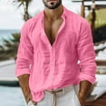 thumbnail image 5 of Mens Cotton Linen Shirt Casual Stylish Roll-Up Long Sleeve Beach Button Down Shirt Band Collar Casual Summer Tshirt, 5 of 5