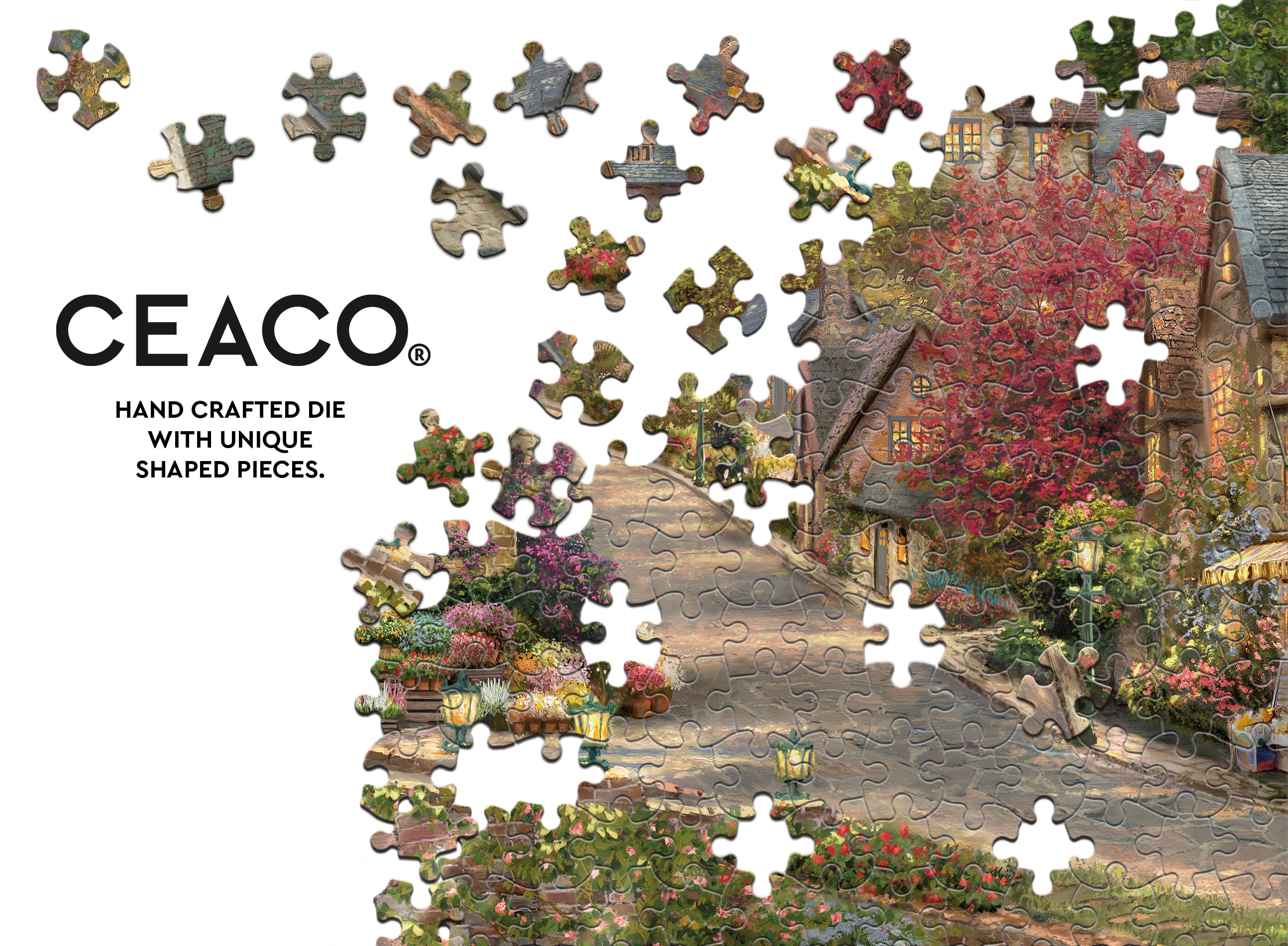 Ceaco Summer in Cobblestone Village 1000-Piece Interlocking Jigsaw Puzzles for Adults Ages 14+
